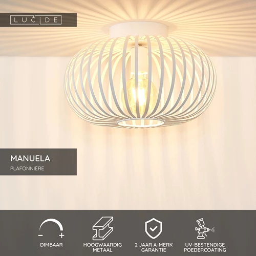 Lucide MANUELA - Plafonnière - Ø 39,5 cm - 1xE27 - Wit - USP